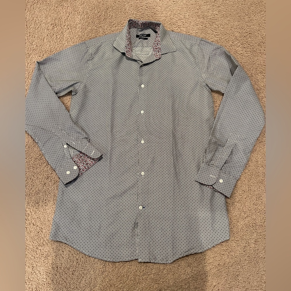 NINEWEST Slim Fit Polka Dot Floral Collared Button Down Shirt